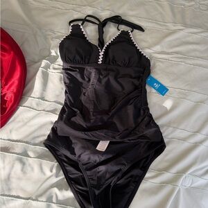 Cupshe Black One-Piece Swimsuit with White Trim